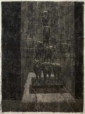 1_Les loups, 2010, Monotype à l'encre, 120 x 80 cm