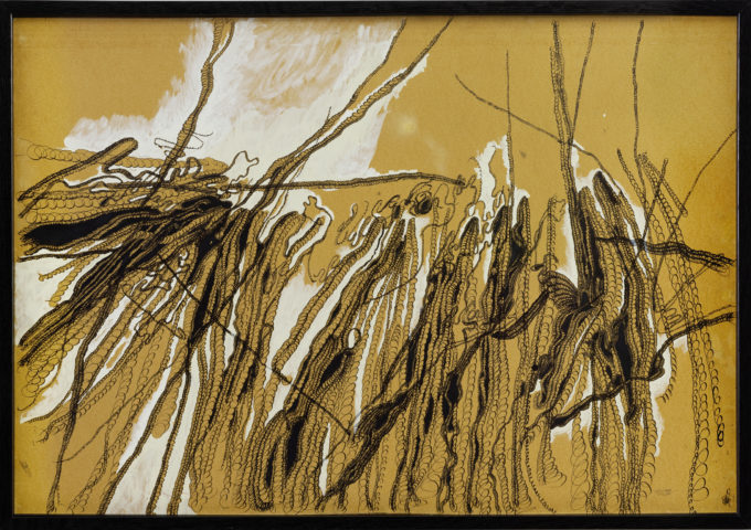 1960, Sans titre, encre et rehauts de gouache sur carton, 70,6 x 104 cm