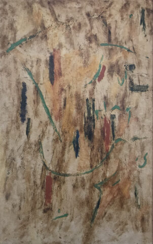 René Laubiès, Signes, circa 1951, huile sur papier marouflé sur isorel, 112 x 70 cm
