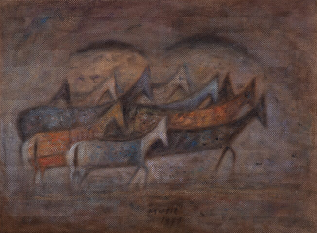 Zoran-Music-Cavalli che passano-1951-Huile sur toile de jute-25x35cm